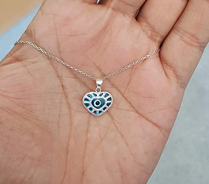 MYSTIC JEWELS by Dalia - Crystal and 925 Sterling Silver Evil Eye Necklace - Turkish Eye (Heart)