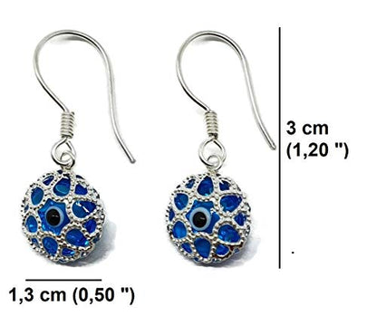 MYSTIC JEWELS by Dalia - Crystal and 925 Sterling Silver Evil Eye Earring - Filigree Turkish Eye - for good Luck