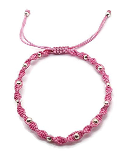 MYSTIC JEWELS - Colorful Thread Kabbalah Bracelet with balls, amulet, evil eye protection, good luck, good luck (Pink)