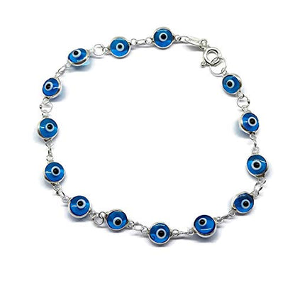MYSTIC JEWELS by Dalia - Silver Evil Eye Bracelet - 19cm (Light Blue) (Light Blue)