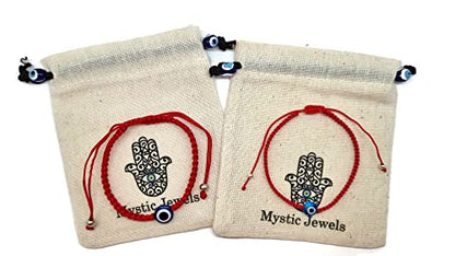 MYSTIC JEWELS by Dalia - 7 knots Red Thread Bracelet - Adjustable protection and evil eye bracelet, lucky amulet, handmade, unisex (Model 6)