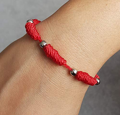 Mystic Jewels by Dalia - Kabbalah bracelet - 7 knots red thread cord with balls - unisex - adjustable - evil eye protection, good luck, good luck (Red)