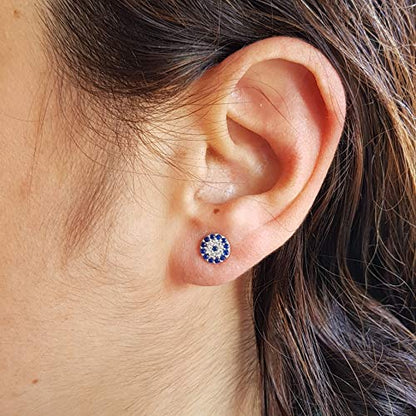 MYSTIC JEWELS by Dalia - 925 sterling silver earring - Turkish eye with cubic zirconia (Round)