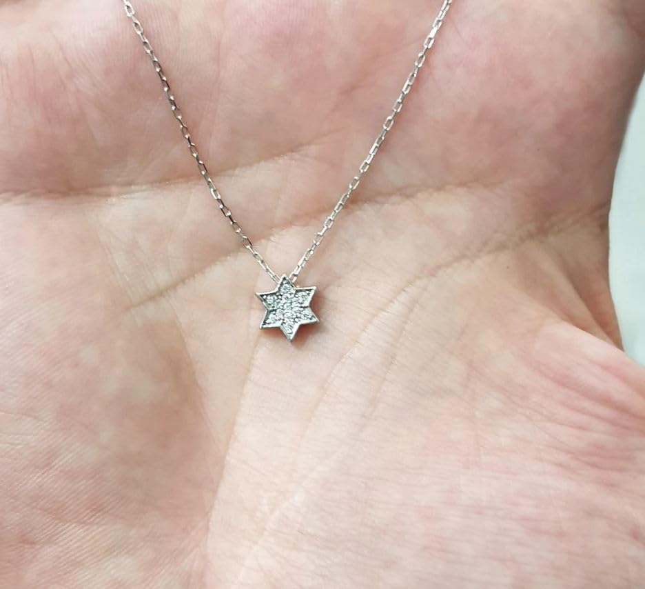 MYSTIC JEWELS By Dalia - 925 Sterling Silver Star of David Pendant - Rhodium plated and with zircons - small, elegant and minimalist to give as a gift