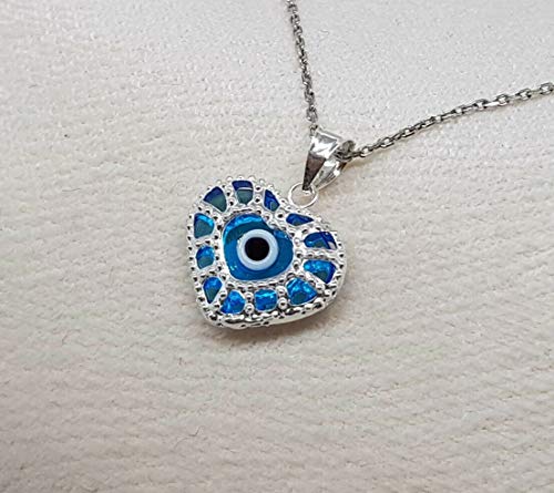 MYSTIC JEWELS by Dalia - Crystal and 925 Sterling Silver Evil Eye Necklace - Turkish Eye (Heart)