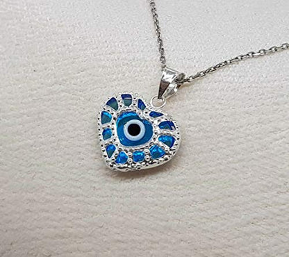 MYSTIC JEWELS by Dalia - Crystal and 925 Sterling Silver Evil Eye Necklace - Turkish Eye (Heart)