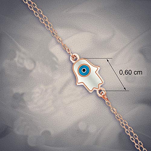 MYSTIC JEWELS by Dalia - Fatima Hand and Turkish Eye Enameled Bracelet - Double Chain - 925 Sterling Silver - Minimalist (Pink)
