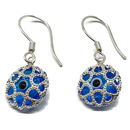 MYSTIC JEWELS by Dalia - Crystal and 925 Sterling Silver Evil Eye Earring - Filigree Turkish Eye - for good Luck