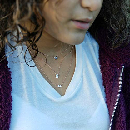 MYSTIC JEWELS by Dalia - Necklace with Turkish Eye Pendant 925 Sterling Silver Hand of Fatima and Turkish Eye to protect you (Silver)