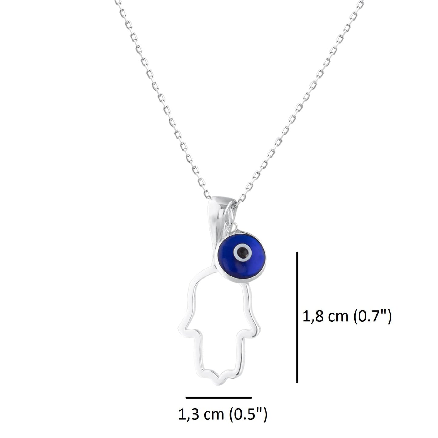 MYSTIC JEWELS By Dalia - 925 Sterling Silver Hamsa Necklace with a 7mm Evil Eye Pendant Dangling (Classic)