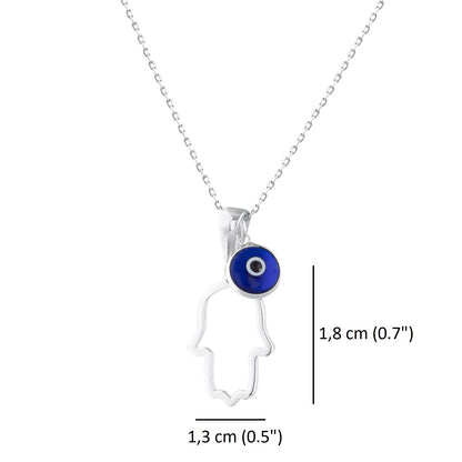 MYSTIC JEWELS By Dalia - 925 Sterling Silver Hamsa Necklace with a 7mm Evil Eye Pendant Dangling (Classic)