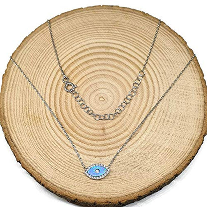 MYSTIC JEWELS by Dalia - Opal Necklace in the Shape of a Turkish Eye, 925 Sterling Silver with Cubic Zirconia (Silver)