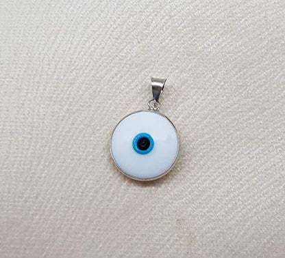 MYSTIC JEWELS By Dalia - Crystal Evil Eye Pendant for Good Luck - 925 Sterling Silver - Pendant Diameter 15 mm (White)