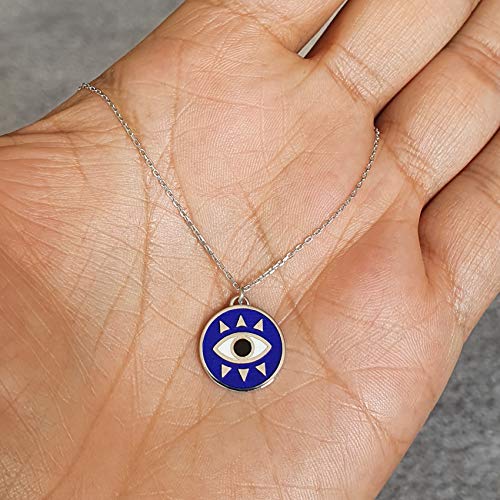 MYSTIC JEWELS by Dalia - Round Eye Necklace For Good Luck - 925 Sterling Silver Enameled in Blue (925 Silver)