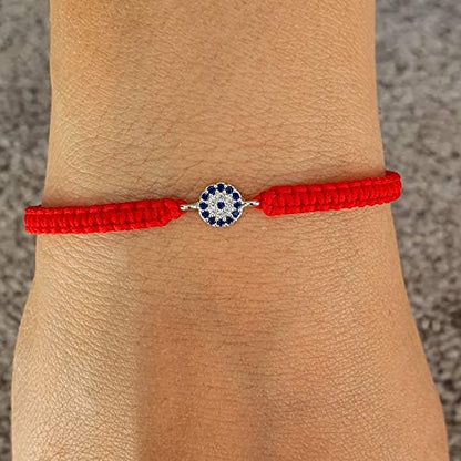 MYSTIC JEWELS by Dalia - Classic evil eye macrame bracelet in blue and white zircons for good luck (Red)