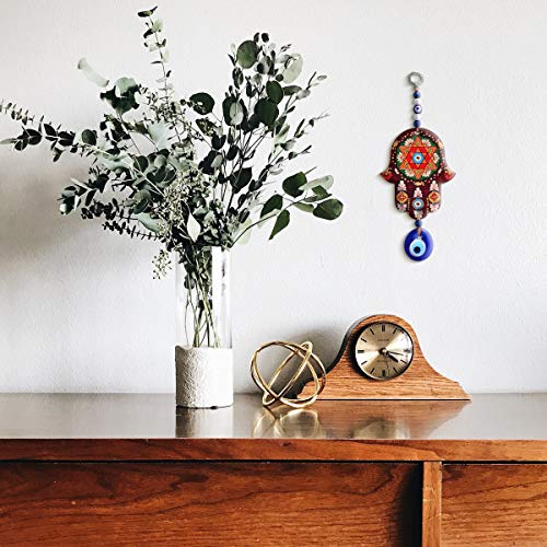 MYSTIC JEWELS - Hamsa of the Hand of Fatima in wood with Turkish eye for Good Luck and Energy at Home (Color 7)