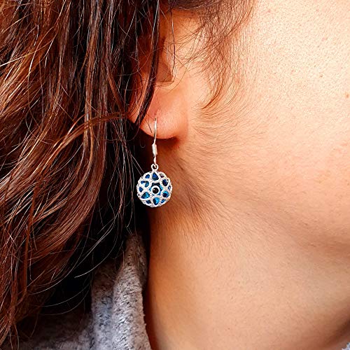 MYSTIC JEWELS by Dalia - Crystal and 925 Sterling Silver Evil Eye Earring - Filigree Turkish Eye - for good Luck