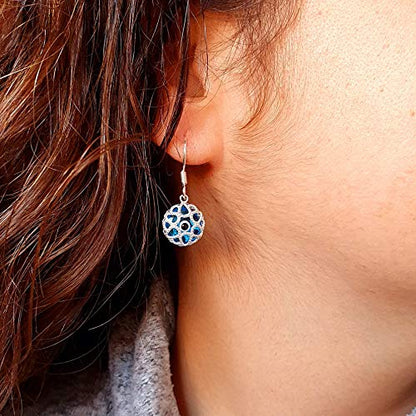 MYSTIC JEWELS by Dalia - Crystal and 925 Sterling Silver Evil Eye Earring - Filigree Turkish Eye - for good Luck