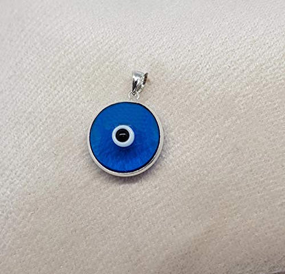 MYSTIC JEWELS by Dalia - Crystal Evil Eye Pendant for Good Luck - 925 Sterling Silver - Pendant Diameter 15 mm (Transparent Light Blue)