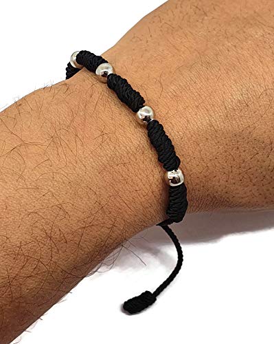 MYSTIC JEWELS by Dalia - Kabbalah Bracelet - 7 Knots Red Thread Cord with Balls - Unisex - Adjustable - Evil Eye Protection, Good Luck, Good Luck (Black)