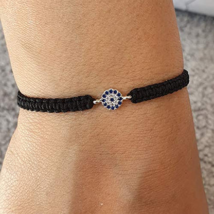 MYSTIC JEWELS by Dalia - Classic evil eye macrame bracelet in blue and white zircons for good luck (Black)