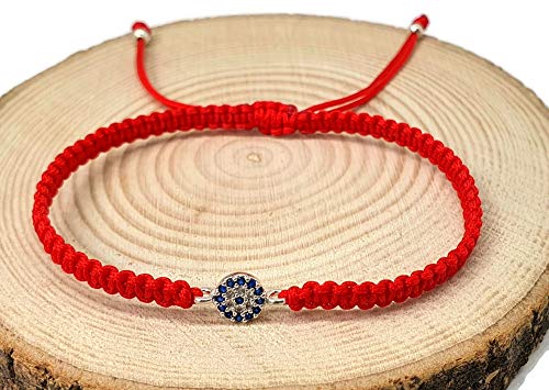 MYSTIC JEWELS by Dalia - Classic evil eye macrame bracelet in blue and white zircons for good luck (Red)