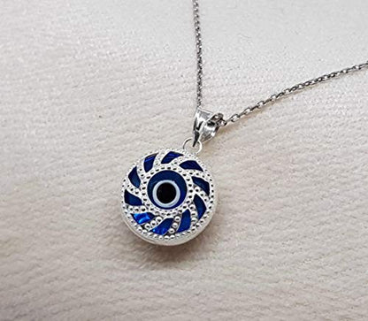 MYSTIC JEWELS by Dalia - Crystal and 925 Sterling Silver Evil Eye Necklace - Turkish Eye (Round)