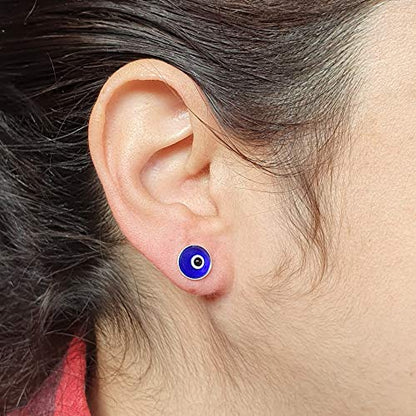 MYSTIC JEWELS By Dalia - Small Turkish Evil Eye Crystal Earrings - 925 Sterling Silver (Navy Blue)