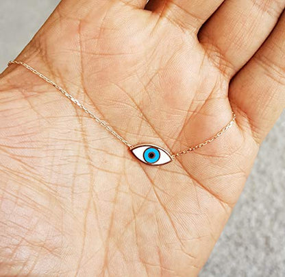 MYSTIC JEWELS by Dalia - Evil Eye Necklace - Rhodium - 925 Sterling Silver Enameled with White and Blue for Good Luck for Women and Girls (Pink)