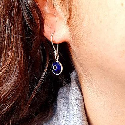 MYSTIC JEWELS By Dalia - 925 Sterling Silver Drop Earring - round Turkish eye for good Luck (Transparent Strong Blue)