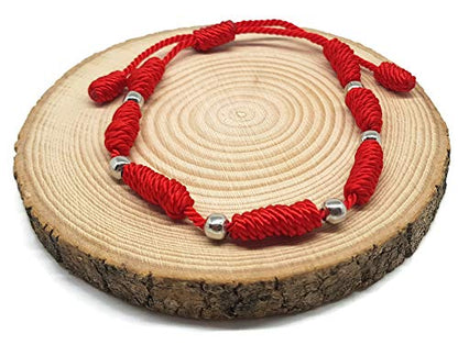 Mystic Jewels by Dalia - Kabbalah bracelet - 7 knots red thread cord with balls - unisex - adjustable - evil eye protection, good luck, good luck (Red)