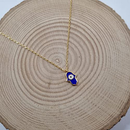 MYSTIC JEWELS By Dalia - 925 Sterling Silver Necklace, Hamsa (Hand of Fatima) enamelled evil eye, ideal for gifting (Golden)