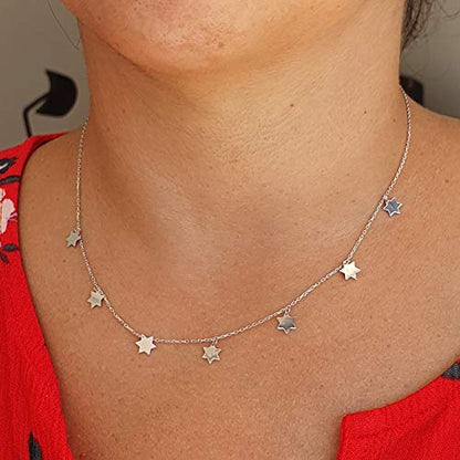 MYSTIC JEWELS By Dalia - 925 Sterling Silver Necklace, Choker for Women with 7 small Stars of David (925 Silver)