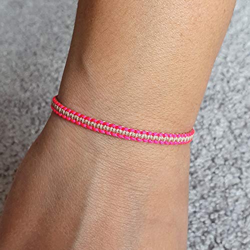 MYSTIC JEWELS - Macrame Bracelet - Thread Kabbalah with 2 colors, Amulet, Evil Eye protection, Good Luck, Good Luck (Fuchsia - Beige)
