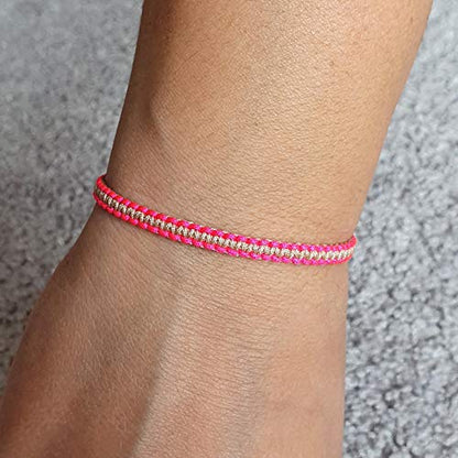MYSTIC JEWELS - Macrame Bracelet - Thread Kabbalah with 2 colors, Amulet, Evil Eye protection, Good Luck, Good Luck (Fuchsia - Beige)