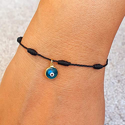 MYSTIC JEWELS by Dalia - Kabbalah Bracelet - 7 Knot Red Thread cord with a small eye in 925 Gold-plated Silver - Unisex - Adjustable - Evil Eye protection, Good Luck, Good Luck (Black)