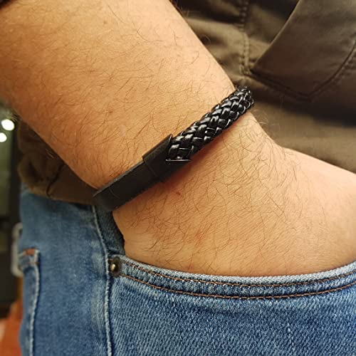 MYSTIC JEWELS By Dalia - Men's Magnetic Stainless Steel Leather Bracelet (MB17)