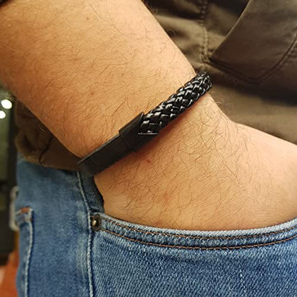 MYSTIC JEWELS By Dalia - Men's Magnetic Stainless Steel Leather Bracelet (MB17)