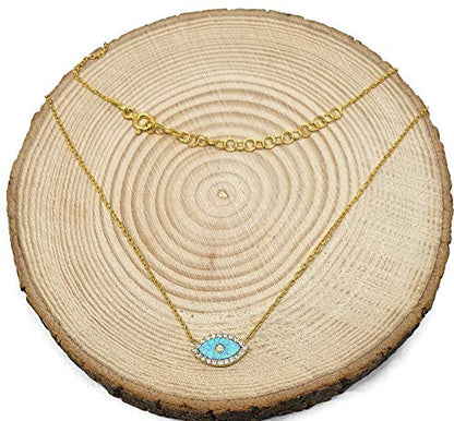 MYSTIC JEWELS by Dalia - Opal Necklace in the Shape of a Turkish Eye, 925 Sterling Silver with Cubic Zirconia (Golden)