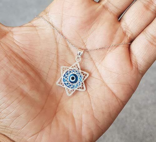 MYSTIC JEWELS By Dalia - Filigree Necklace with Turkish Eye 925 Sterling Silver (Star of David)