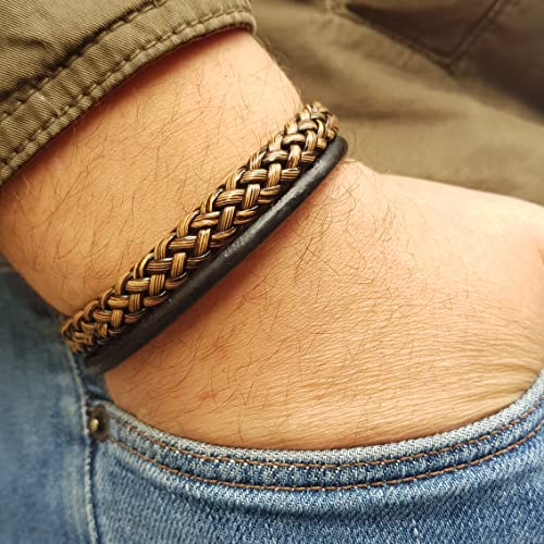 MYSTIC JEWELS By Dalia - Men's Magnetic Stainless Steel Leather Bracelet (MB15)