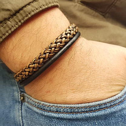 MYSTIC JEWELS By Dalia - Men's Magnetic Stainless Steel Leather Bracelet (MB15)