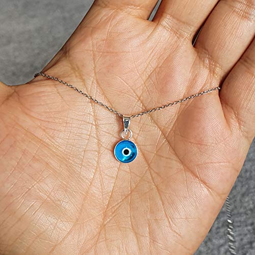 MYSTIC JEWELS by Dalia - Blue Crystal Evil Eye Necklace for Good Luck - 925 Sterling Silver - Chain 40 to 45 cm Length, for Evil Eye Protection (Light Blue)