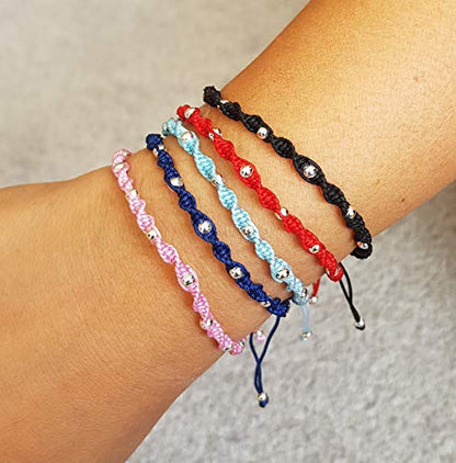 MYSTIC JEWELS - Colorful Thread Kabbalah Bracelet with balls, amulet, evil eye protection, good luck, good luck (Red)