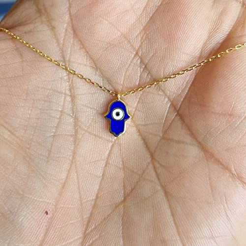 MYSTIC JEWELS By Dalia - 925 Sterling Silver Necklace, Hamsa (Hand of Fatima) enamelled evil eye, ideal for gifting (Golden)
