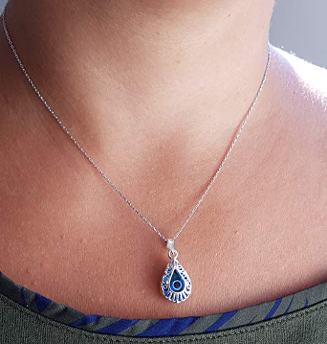 Mystic Jewels By Dalia - Crystal and 925 Sterling Silver Evil Eye Necklace - Filigree Turkish Eye in Drop Shape
