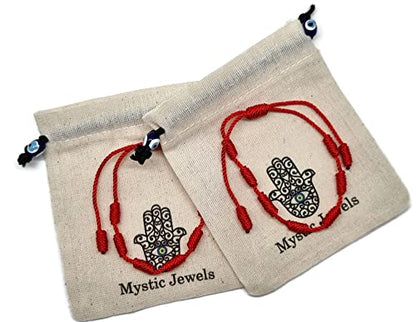 MYSTIC JEWELS By Dalia - Kabbalah bracelet - 7 knot red thread cord - unisex - adjustable - evil eye protection, good luck, good luck (2 pieces)