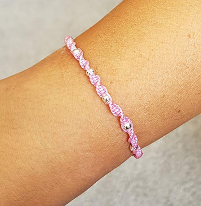 MYSTIC JEWELS - Colorful Thread Kabbalah Bracelet with balls, amulet, evil eye protection, good luck, good luck (Pink)