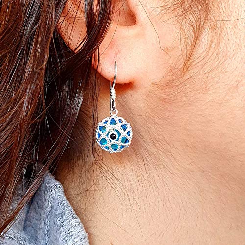 MYSTIC JEWELS by Dalia - Crystal and 925 Sterling Silver Evil Eye Earring - Filigree Turkish Eye - for good Luck