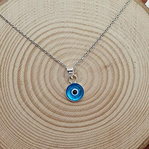 MYSTIC JEWELS by Dalia - Blue Crystal Evil Eye Necklace for Good Luck - 925 Sterling Silver - Chain 40 to 45 cm Length, for Evil Eye Protection (Light Blue)